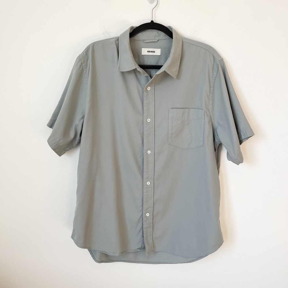 Buck Mason Draped Twill One Pocket Short Sleeve Shirt Mens XXL Green Gray